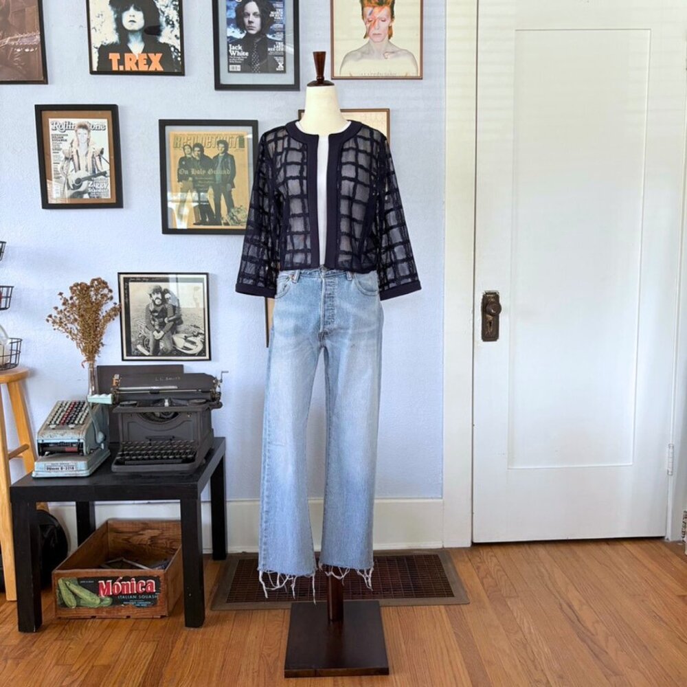 Maya Brooke Dark Navy Blue Jacket Mesh Windowpane… - image 2